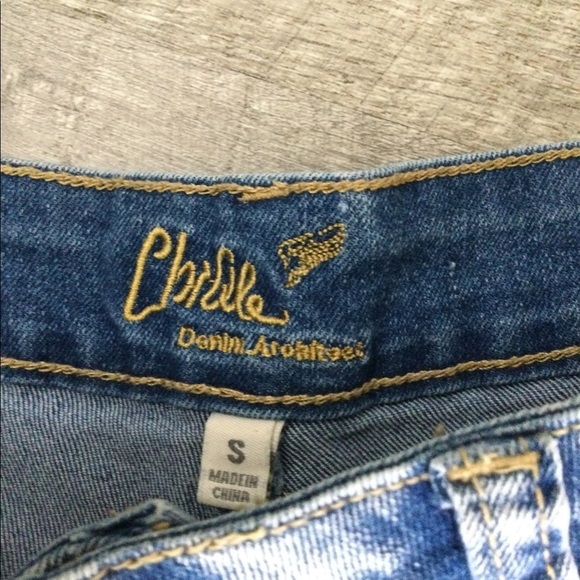 Junior’s Chiqle S Small 3 - 5 Destroyed Denim Jeans Shorts Crochet Navy Blue New - Picture 5 of 7